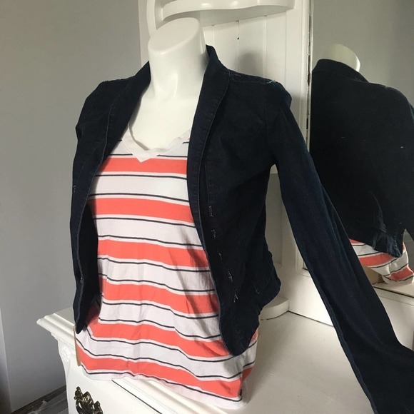 Ambiance Coral and White Striped V-Neck Tee - Picture 7 of 9